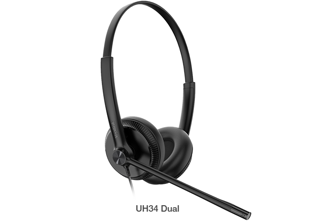 Yealink UH34 Dual Ear Wideband Noise Cancelling Microphone - USB Connection, Leather Ear Cushions, Designed for Microsoft Teams