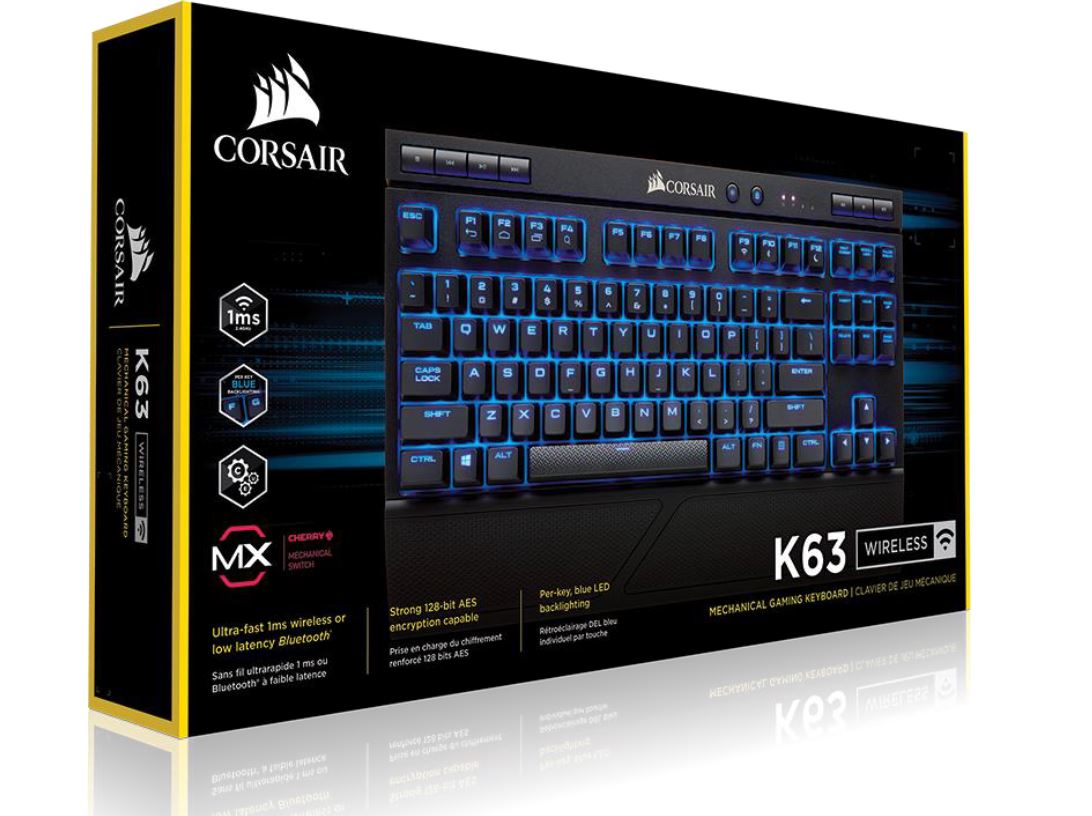 Corsair Gaming™ K63 Wireless Backlit Blue LED, Cherry MX Red, Mechanical Gaming Keyboard -