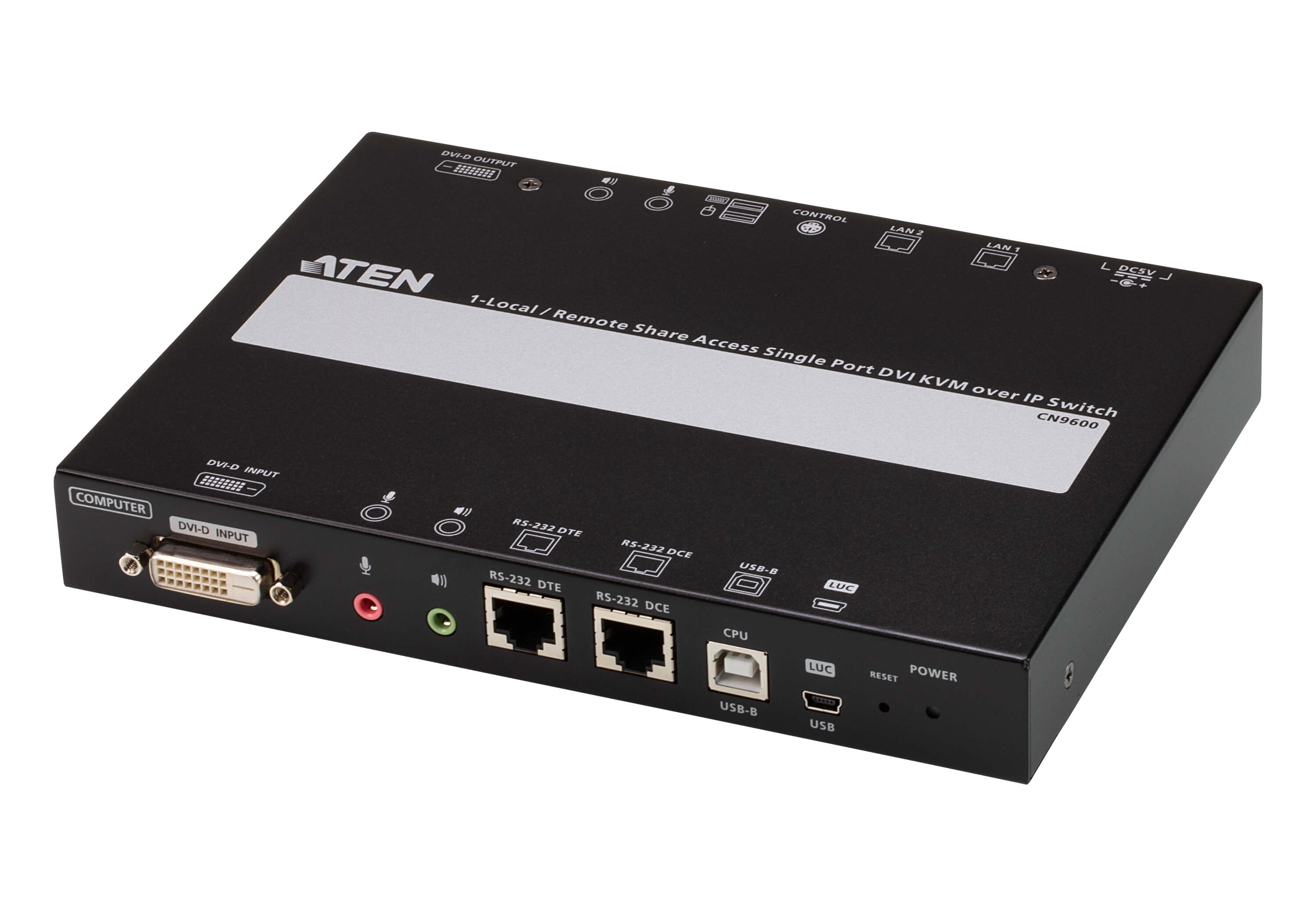 Aten Single Port DVI KVM Over IP with Audio and Virtual Media, supports up to 1920 x 1200 @ 60Hz, 1 DVI USB KVM Cable included, Dual RS232 serial port