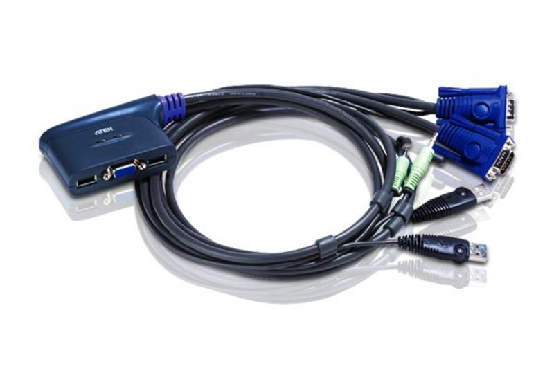 Aten Compact KVM Switch 2 Port Single Display VGA w/ audio, 1.8m Cable, Computer Selection Via Hotkey,