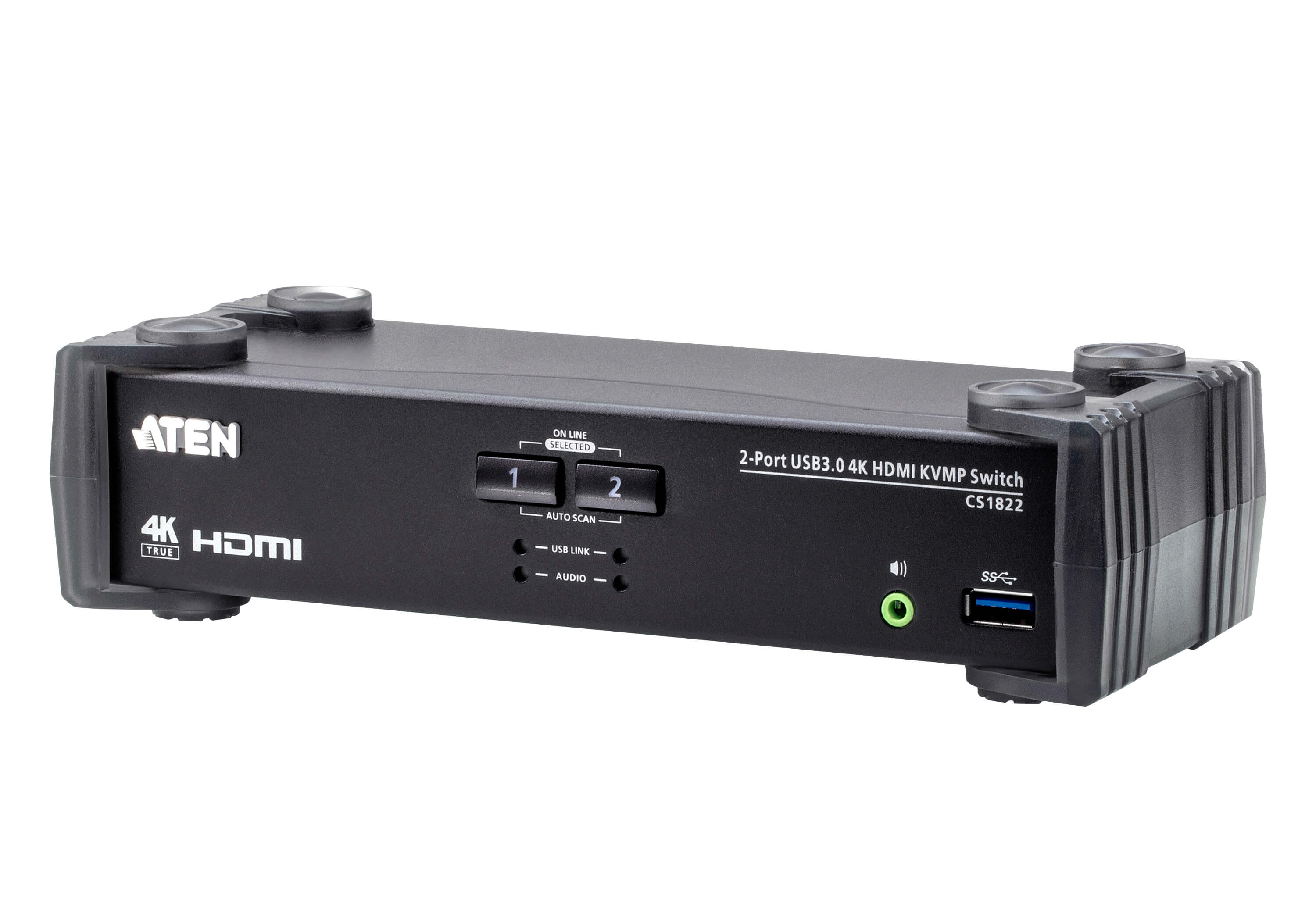 Aten Desktop KVMP Switch 2 Port Single Display 4k HDMI w/ audio mixer mode, Cables Included, Selection Via Front Panel