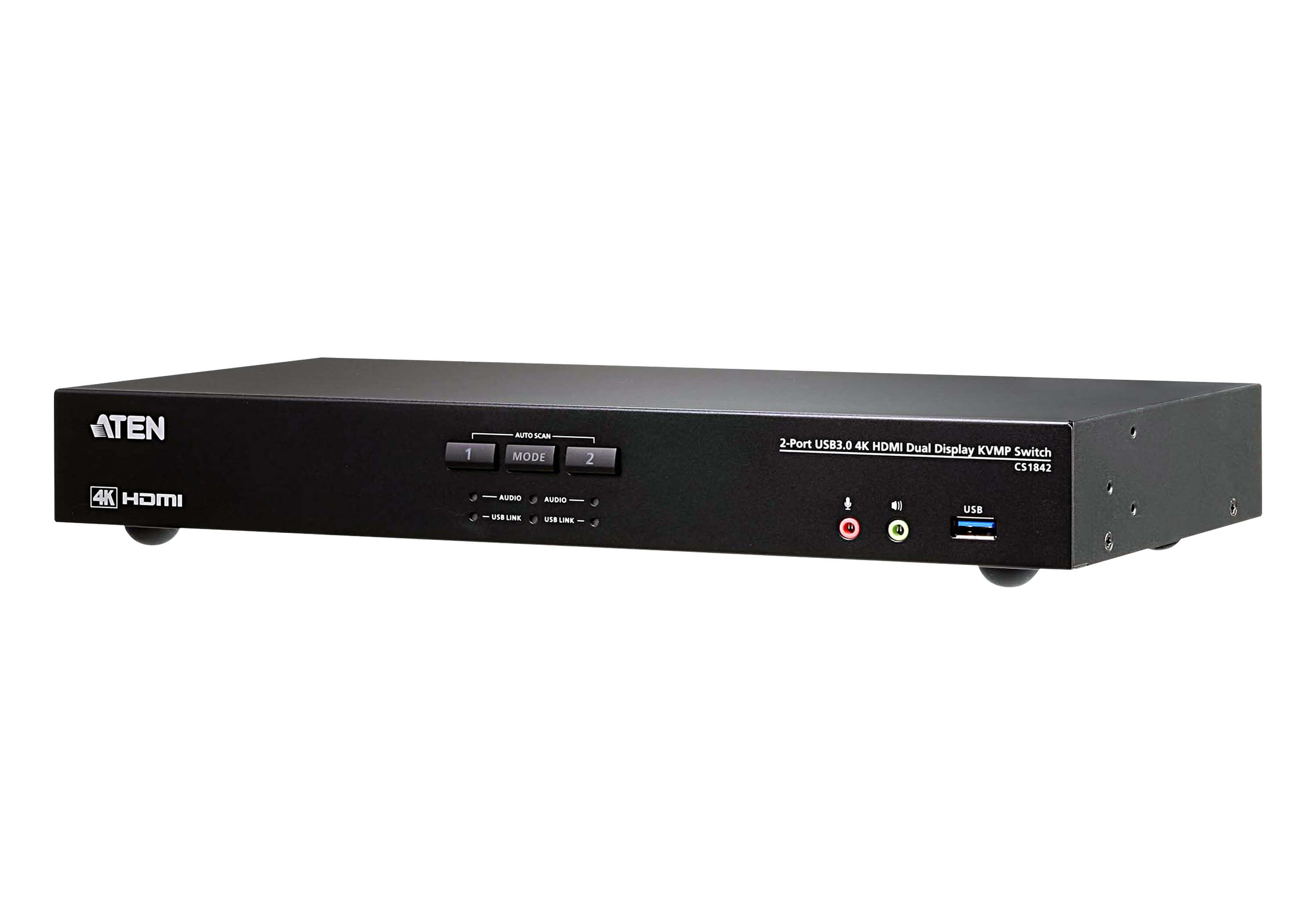 Aten Desktop KVMP Switch 2 Port Dual Display 4k HDMI w/ audio, Cables Included, 2x USB Port, Selection Via Front Panel
