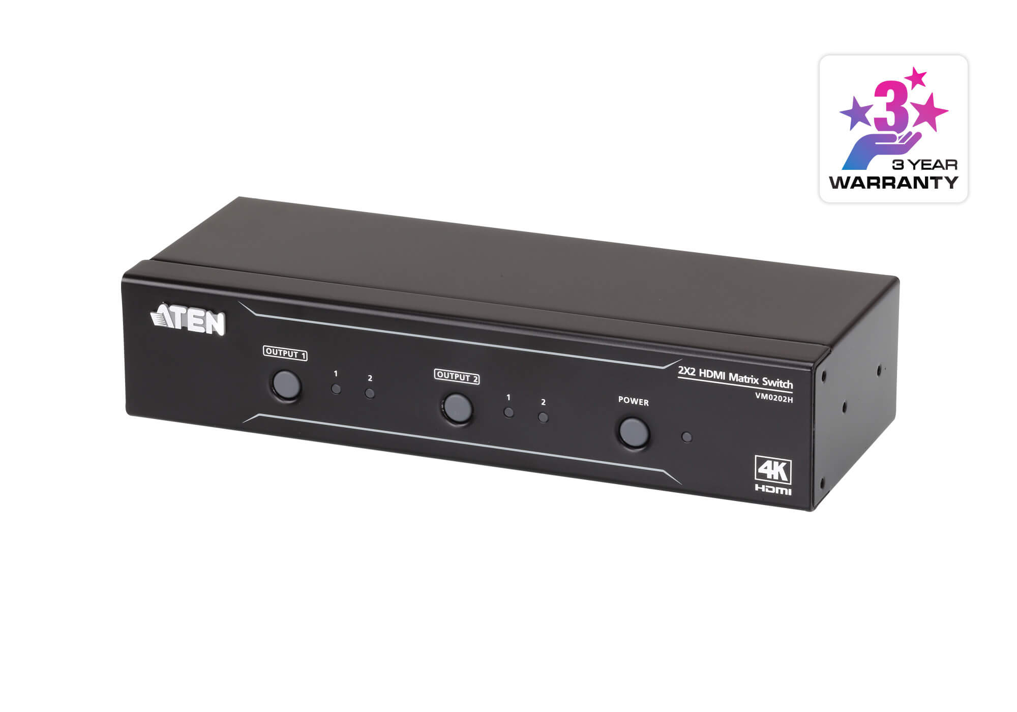 Aten 2x2 4K HDMI Matrix, control via front-panel pushbuttons, IR remote and RS232 control, EDID management