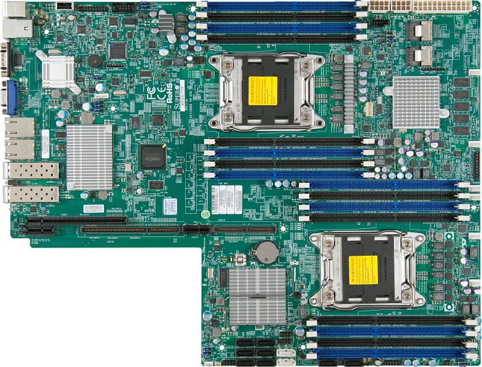 Supermicro X9DRW-7TPF Server Motherboard, Propietory WIO, Intel C602, Dual LGA 2011, E5-2600v2, 16x DDR3, 2x10GBe LAN