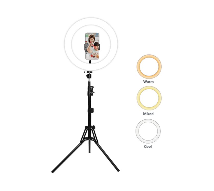 Sansai LED Ring Light SCX-818B 3 light colours 120 LED bulbs 360° up/down rotation Tripod 50-160cm 2m USB cord with holder