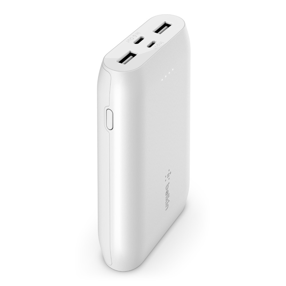 Belkin BOOST↑CHARGE™ Power Bank 10K (Multi-port) - White (F8J267btWHT), $2,500 Connected Equipment Warranty, Long-Lasting Power, 15W total power