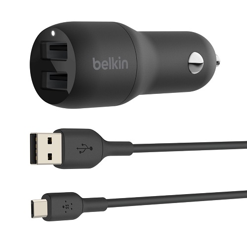 Belkin BOOST↑CHARGE™ Dual USB-A Car Charger 24W + USB-A to Micro-USB Cable - Black (CCE002bt1MBK), $2,500 Connected Equipment Warranty, Multi-Port