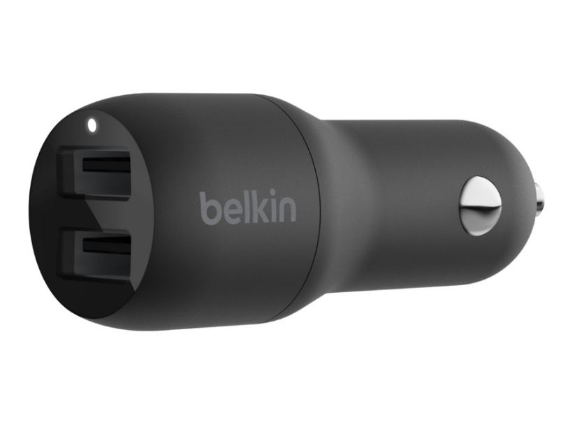 Belkin BOOST↑CHARGE™ Dual USB-A Car Charger 24W - Black (CCB001btBK), $2,500 Connected Equipment Warranty, Faster Charging For Two Devices, Multi Port