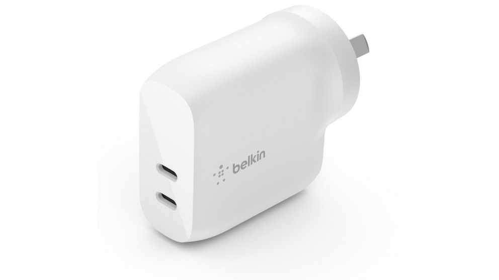 Belkin BOOST↑CHARGE™ Dual USB-C PD Wall Charger 40W - White (WCB006auWH), Fast Charge an iPhone 8 or later 0 50% in 30 minutes, Dual USB-C PD Ports