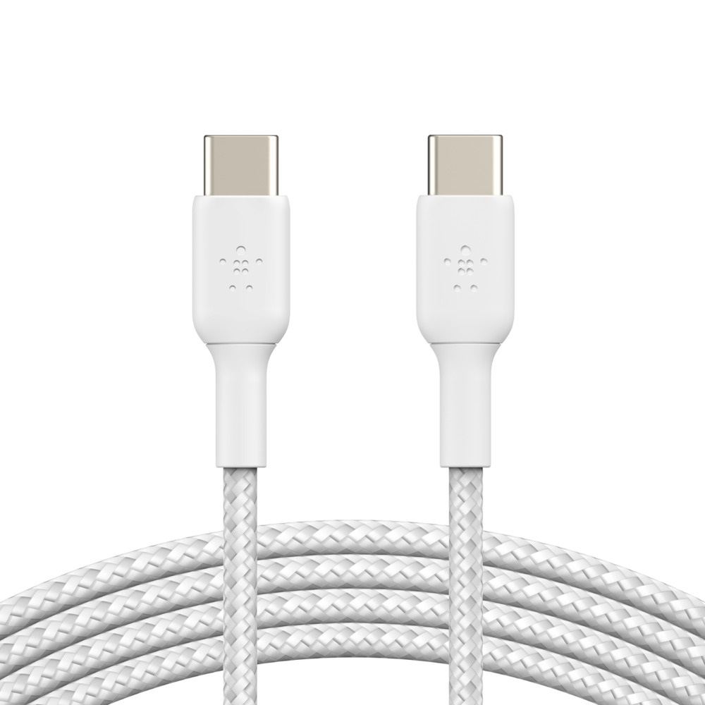Belkin BOOST↑CHARGE™ Braided USB-C to USB-C Cable (1m / 3.3ft) - White (CAB004bt1MWH), Supports fast charging, Tested to withstand 10,000+ bends