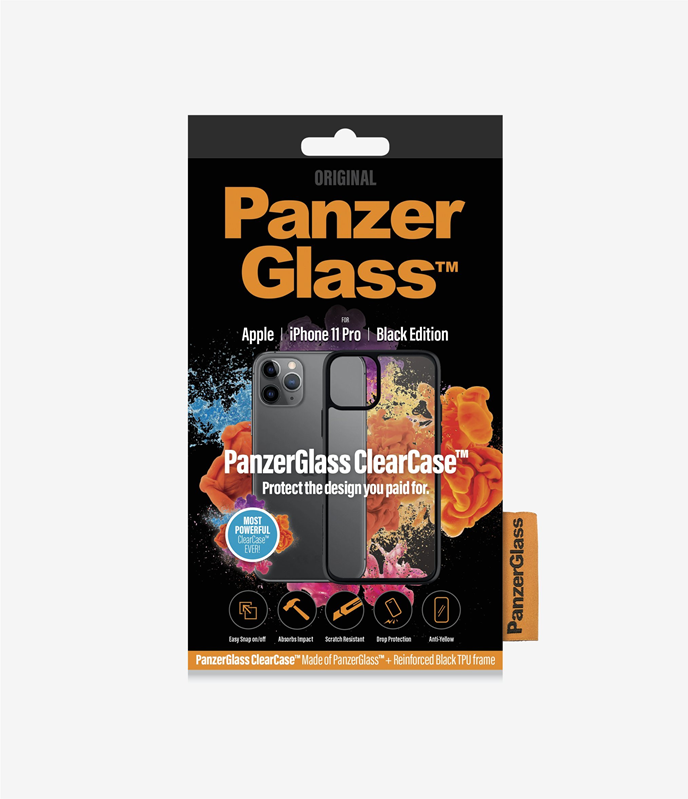 PanzerGlass™ ClearCase™ Apple iPhone 11 Pro - Black Edition (0222), Slim fashionable design, Tempered anti-aging glass back, enhance protection