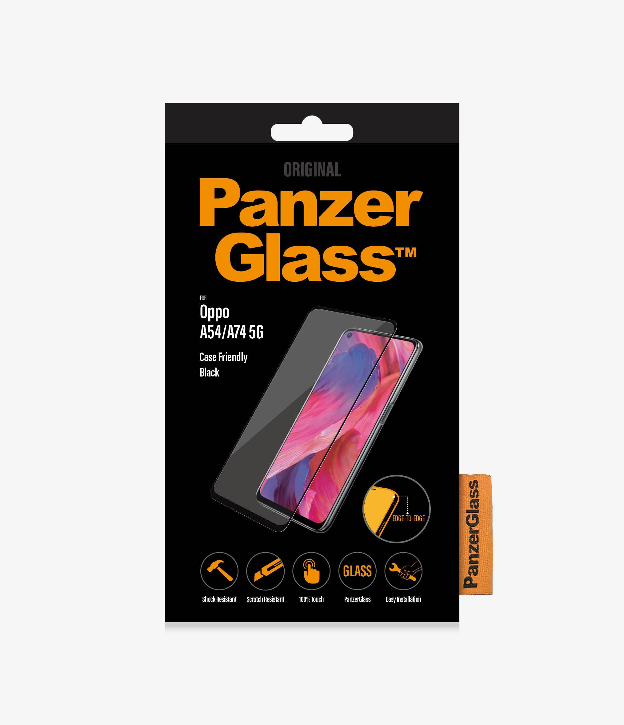 PanzerGlass OPPO A54/A74 5G - Clear Glass (7083), Full frame coverage, Rounded edges, Crystal clear, 100% touch preservation, Anti-Bacterial