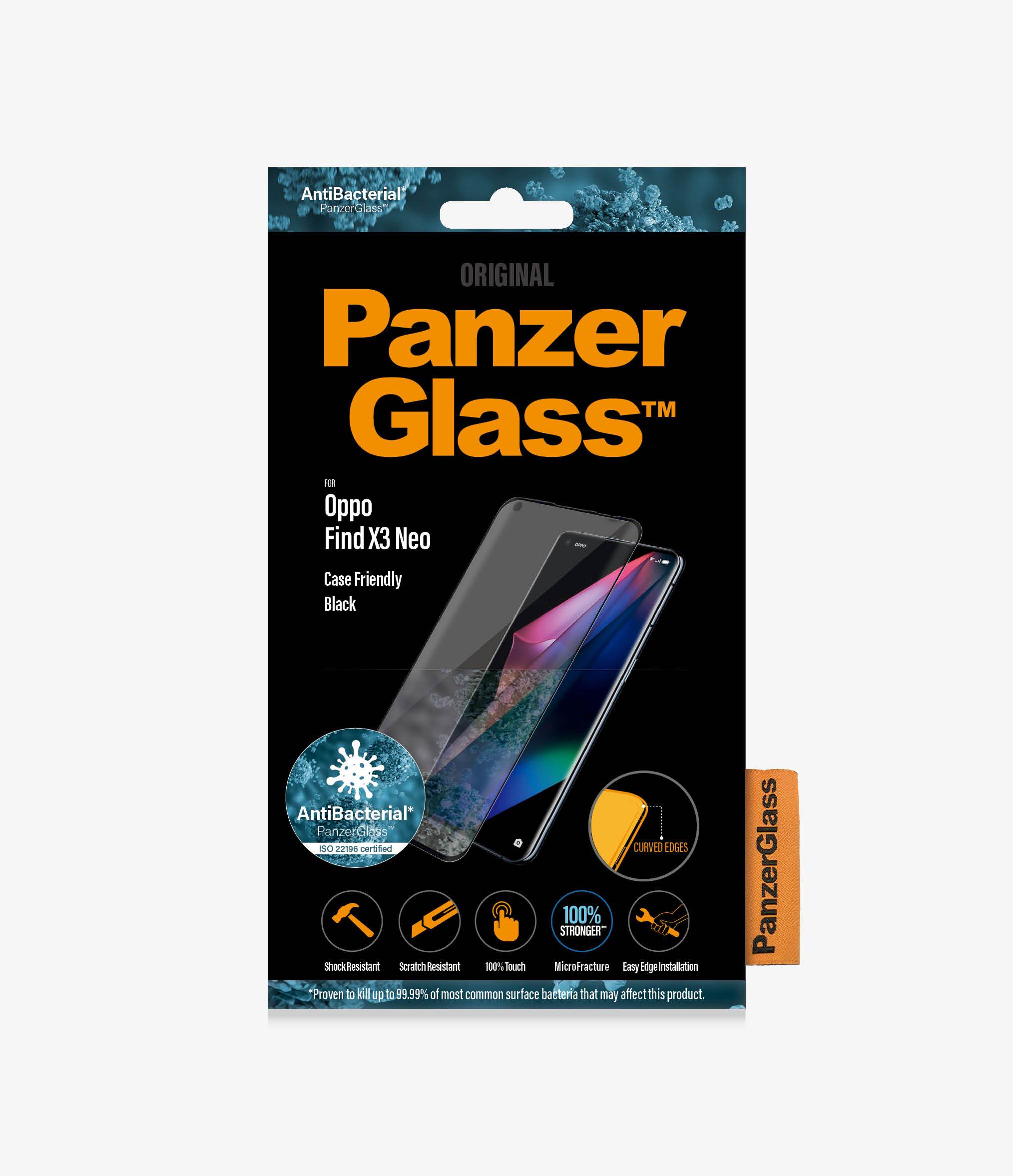 PanzerGlass OPPO Find X3 Neo - (7076), Antibacterial glass, Protects the entire screen, Crystal clear, Resistant to scratches and bacteria, 100% touch