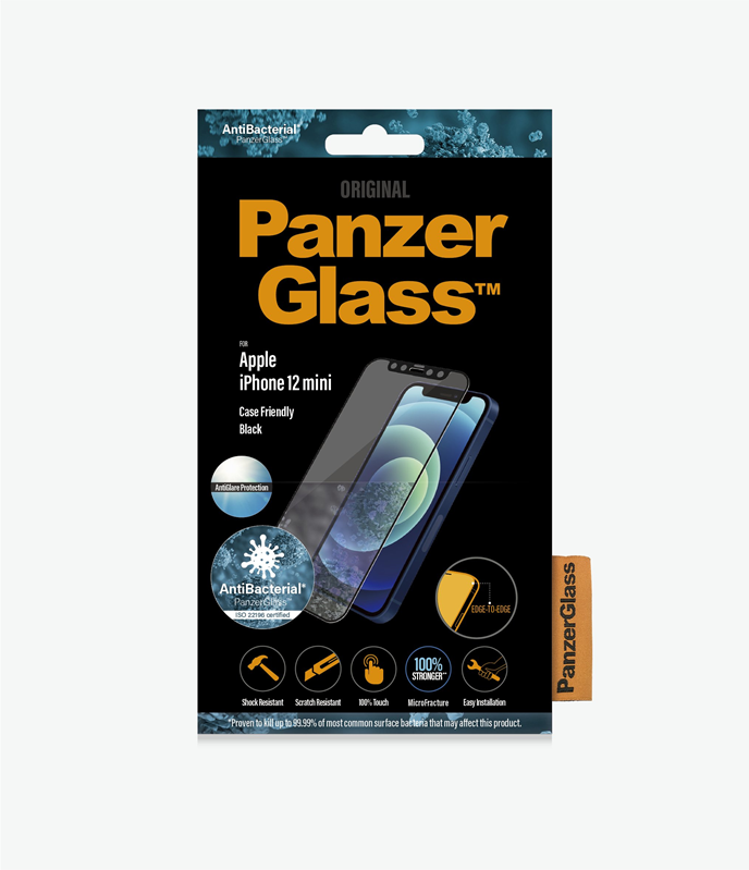 PanzerGlass™ Apple iPhone 12 Mini - Black - Anti-glare (2719) - Screen Protector - Full frame coverage, Anti-glare glass, Rounded edges, Crystal clear