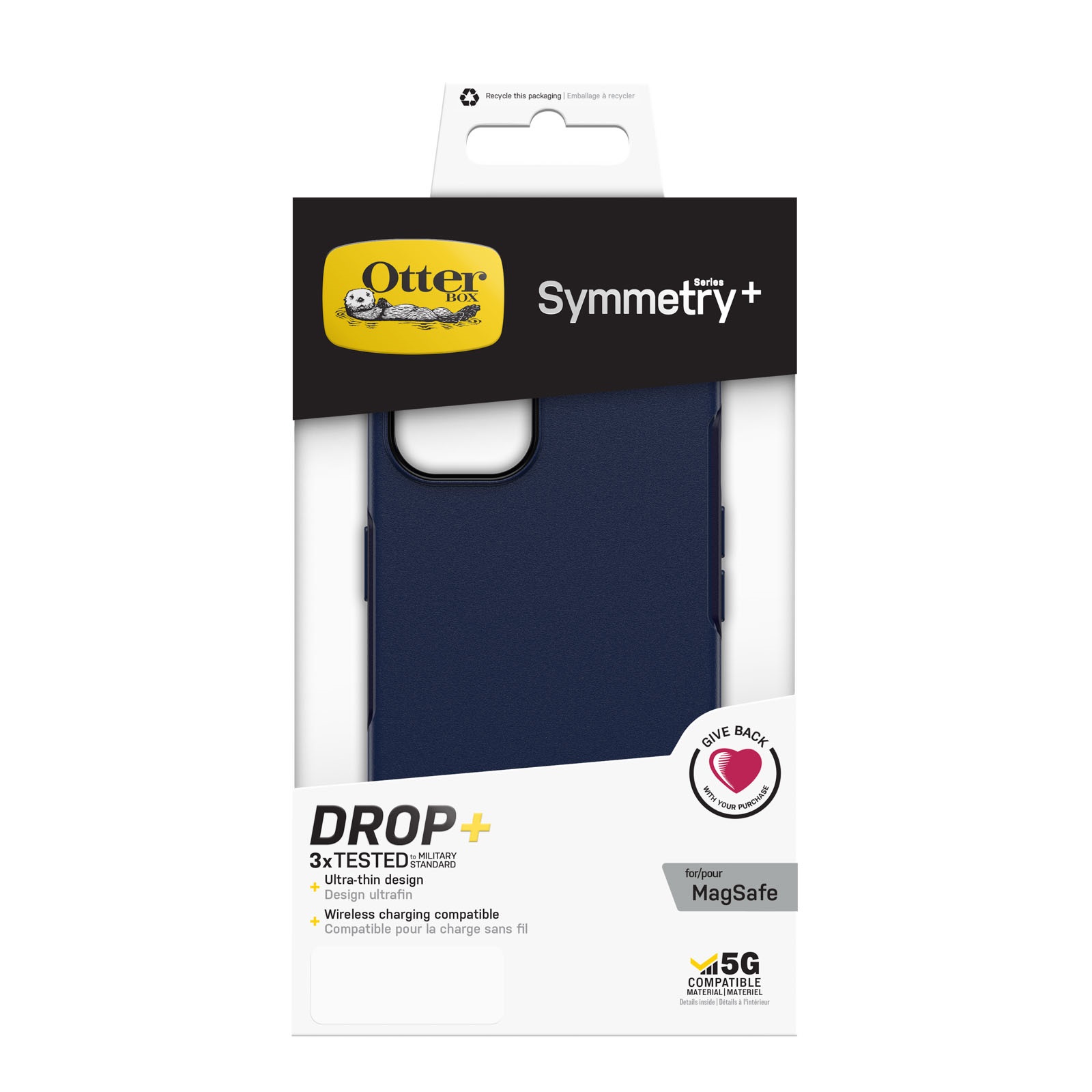 OtterBox Apple iPhone 13 Symmetry Series+ Antimicrobial Case with MagSafe - Navy Captain (Blue) (77-85617),  Wireless charging compatible, Easy On/Off