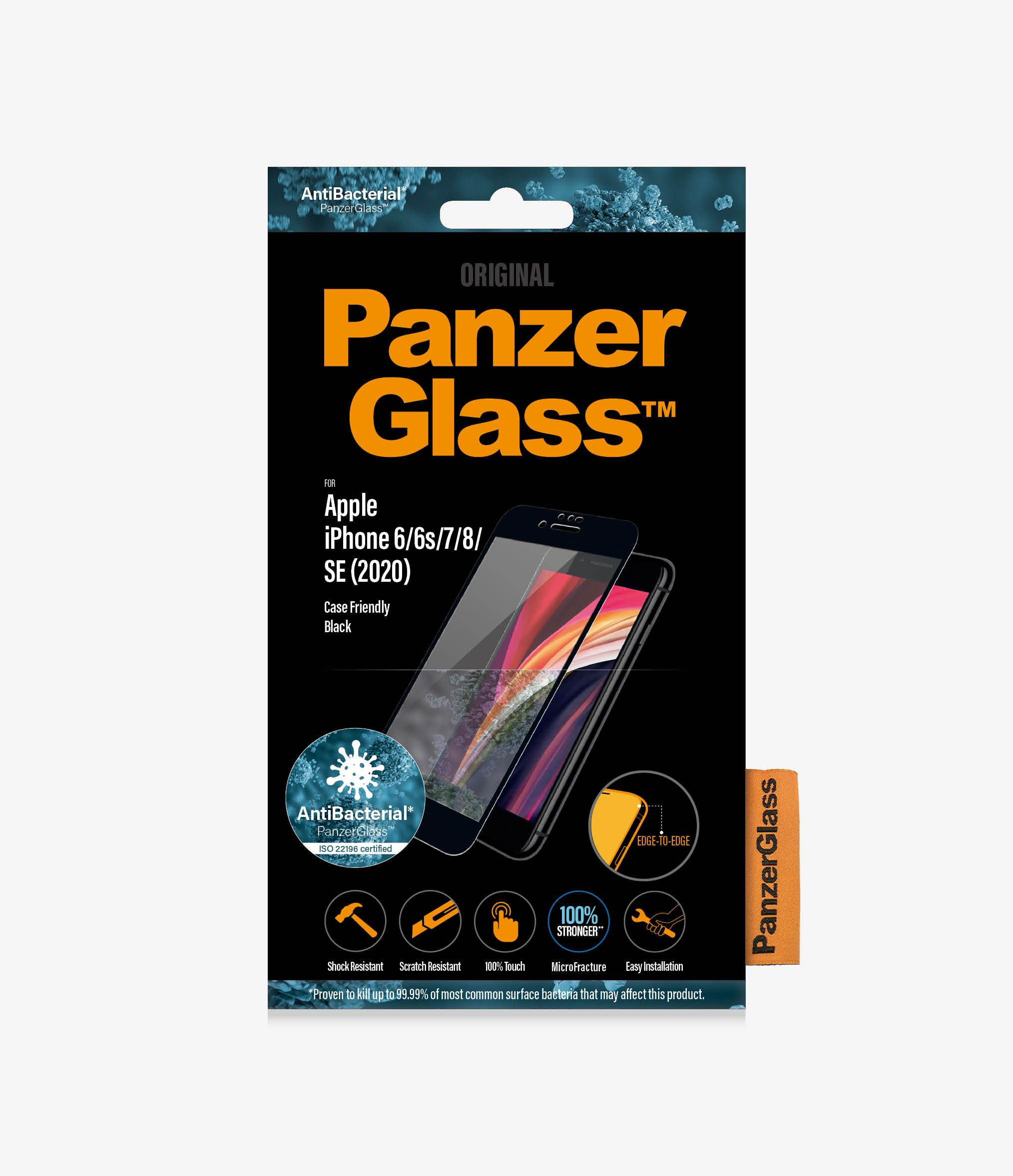 PanzerGlass™ Apple iPhone 6/6s/7/8/SE (2020) - Black - Clear glass (2679) - Screen Protector - 100% touch preservation, Rounded edges, Crystal clear