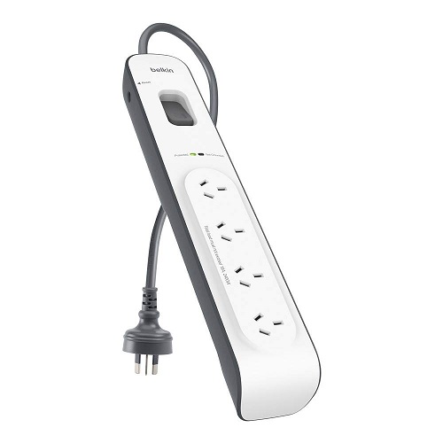 Belkin 4 - Outlet Surge Protection Strip with 2M Power Cord (BSV400au2M), $20,000 Connected Equipment Warranty, Three-line AC protection