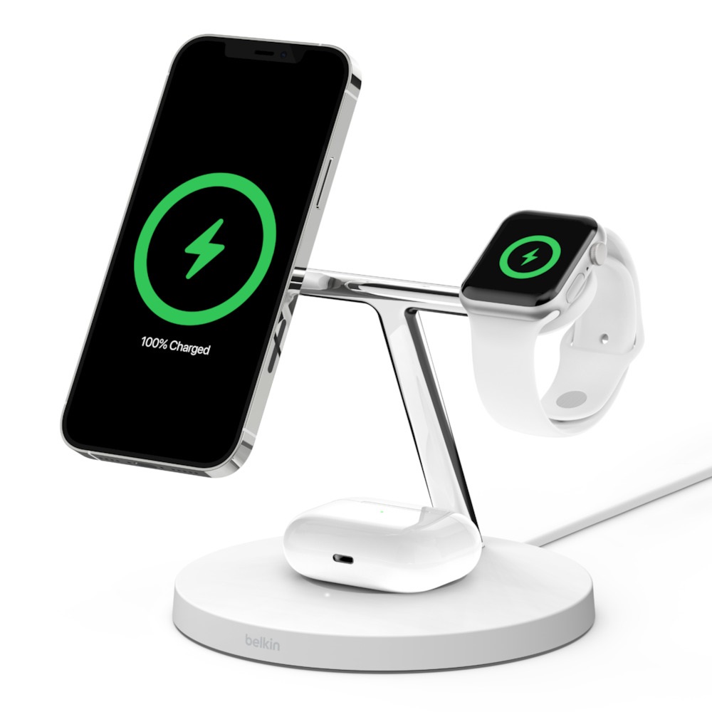 Belkin BOOST↑CHARGE™ PRO 3-in-1 Wireless Charger with MagSafe 15W - White (WIZ009auWH), $2500 Connected Equipment Warranty, Fast Wireless Charging