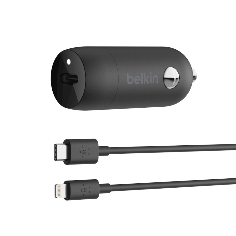 Belkin BoostUp 20W USB-C PD Car Charger + USB-C to Lightning Cable - Black (CCA003bt04BK), Universally compatible with any USB-C device