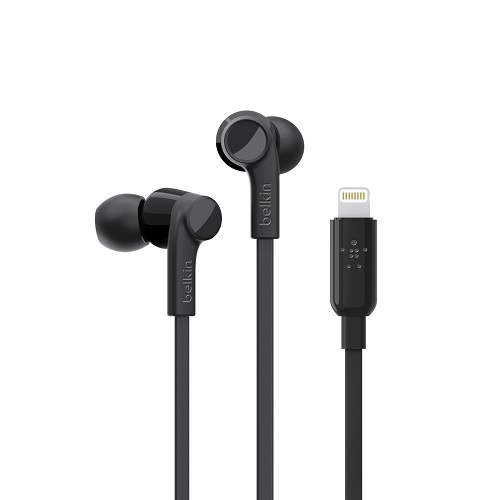 Belkin SOUNDFORM™ Headphones with Lighting Connector - Black (G3H0001btBLK),Tangle-Free, Built-in Microphone, Water Resistant, Long Lasting Durability