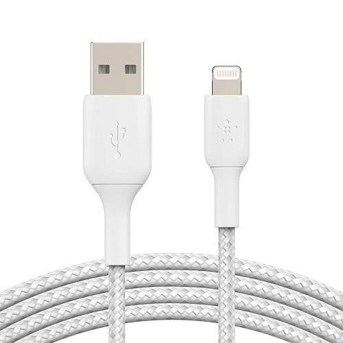Belkin BOOST↑CHARGE™ Braided Lightning to USB-A Cable (1m / 3.3ft) - White (CAA002bt1MWH), Durable Charging Cable, Tested to withstand 10,000+ bends