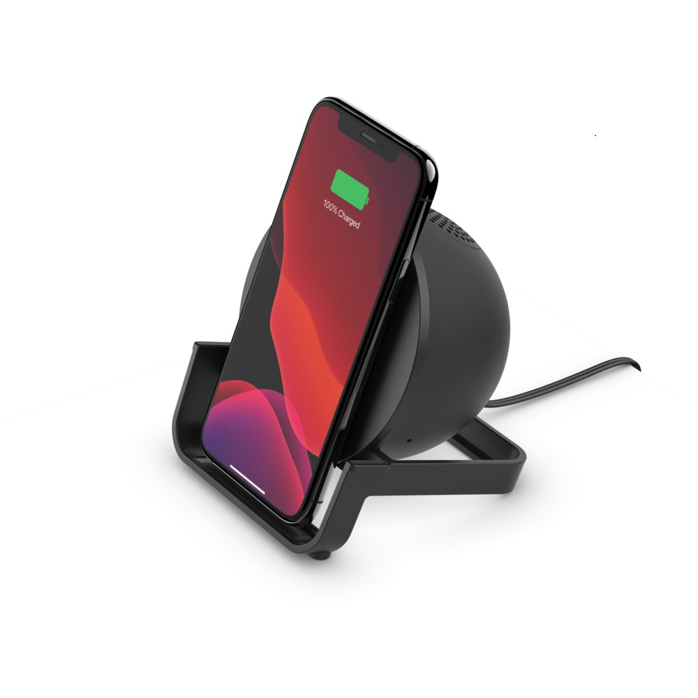 Belkin BOOST↑CHARGE™ Wireless Charging Stand + Speaker - Black (AUF001AUBK), $2,500 Connected Equipment Warranty, Compact design, Built-in Microphone