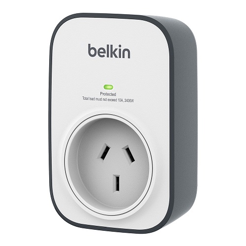 Belkin SurgeCube 1 Outlet Surge Protector - (BSV102au), $15,000 Connected Equipment Warranty, Damage-resistant housing protects circuits from fire