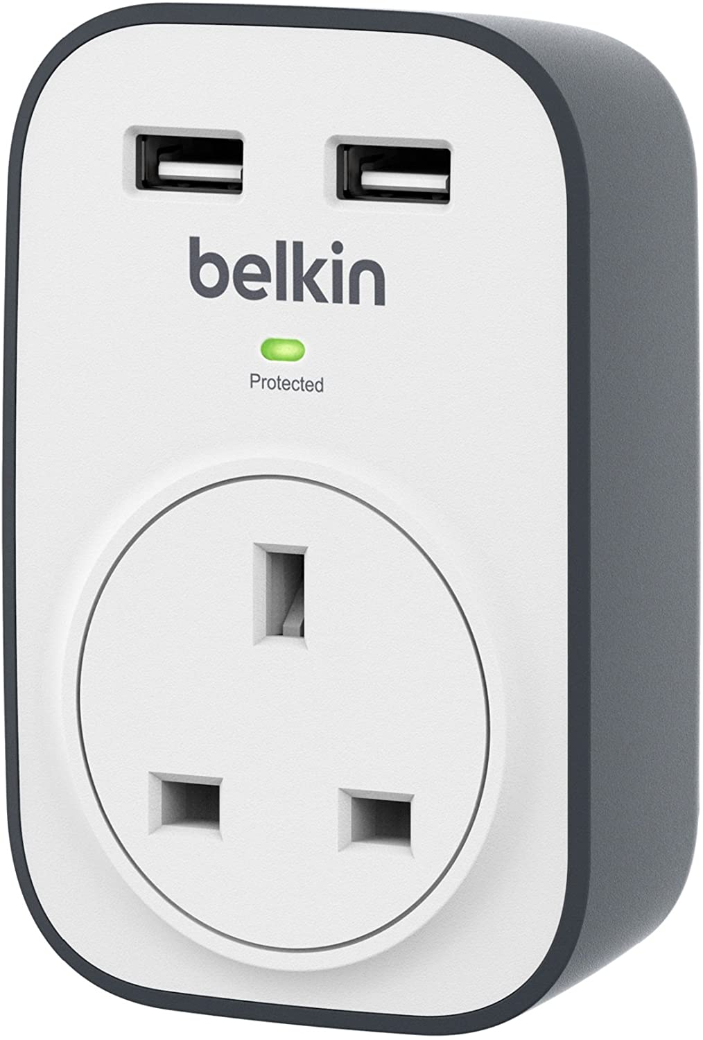 Belkin SurgeCube 1 Outlet Surge Protector with 2 x 2.4A Shared USB Charging - White (BSV103au), $1500 Connected Equipment Warranty, Damage-resistant