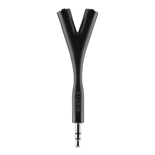 Belkin Speaker and Headphone Splitter - Black (AV10044bt), Share Audio on Two Headphone Sets, Connect to any device with a 3.5mm jack, Works With Mp3