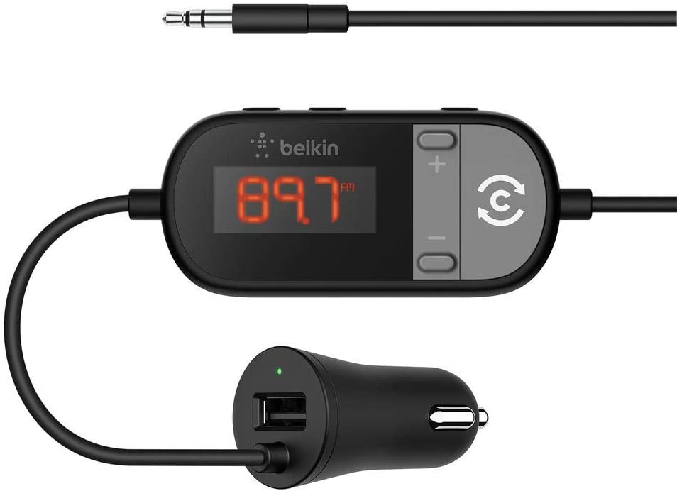 Belkin TuneCast® In-Car 3.5mm to FM Transmitter - Black (F8Z880au), Clear, easy-to-read display, Compatible with most devices with 3.5mm aux port