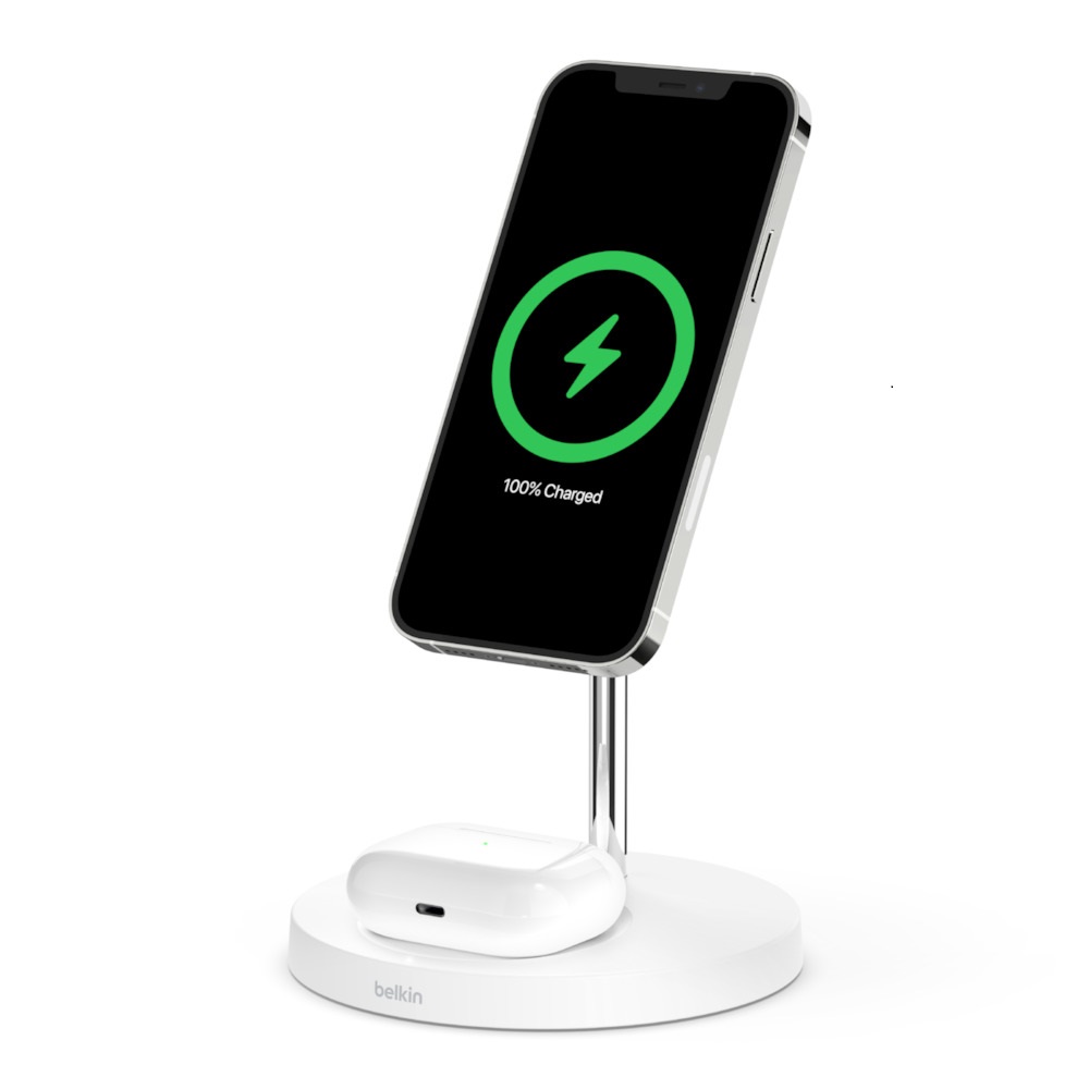 Belkin BOOST↑CHARGE™ PRO 2 in 1 Wireless Charger Stand with MagSafe 15W - White (WIZ010auWH), Fast Wireless Charging up to 15W, MagSafe Compatible