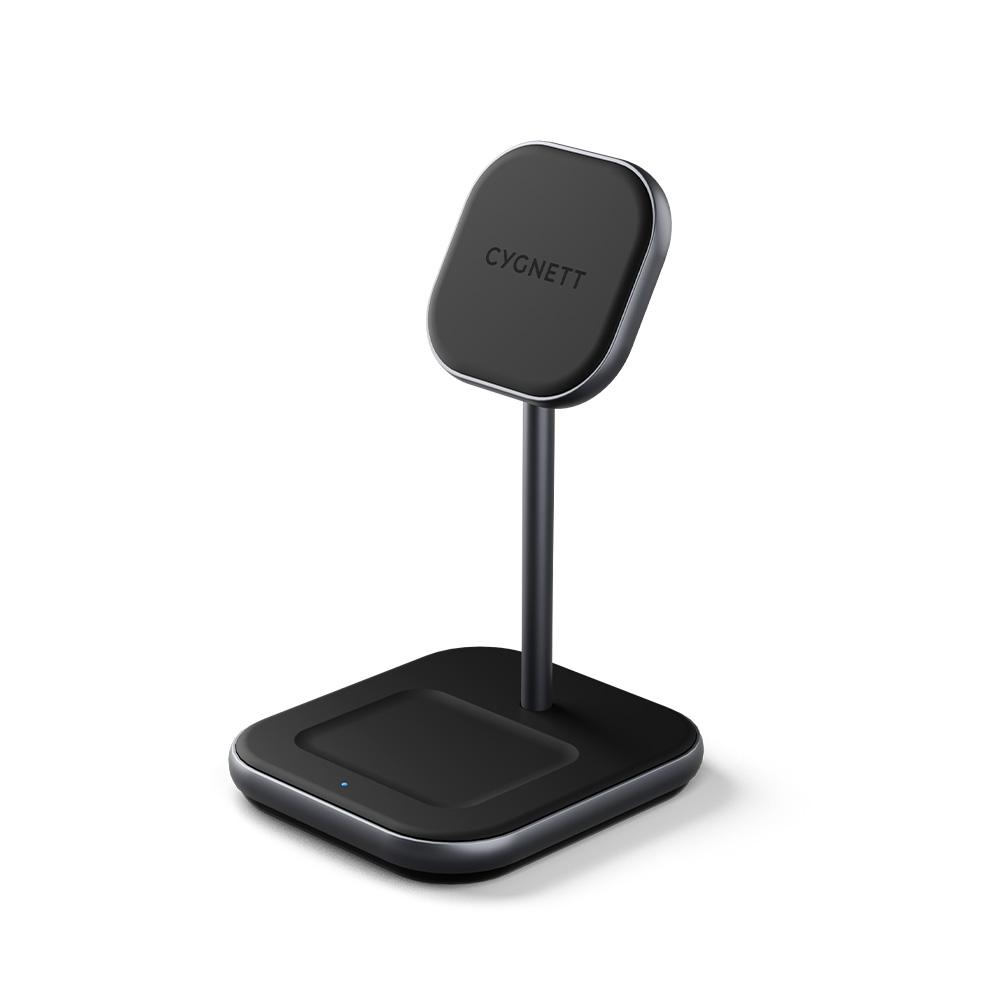 CYGNETT 2-in-1 Magnetic Wireless Charger - Black (CY3769ACOCP), Up to 15W fast charging, Compatible with MagSafe, Strong, precise magnetic alignment