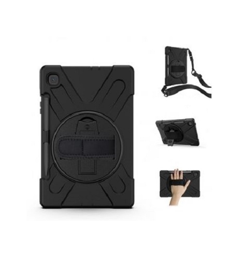 Samsung Galaxy Tab S6 Lite Rugged Black Case - Shockproof, Dustproof, 360 Rotatable Hand Strap, 3 Layers Heavy Duty Protection
