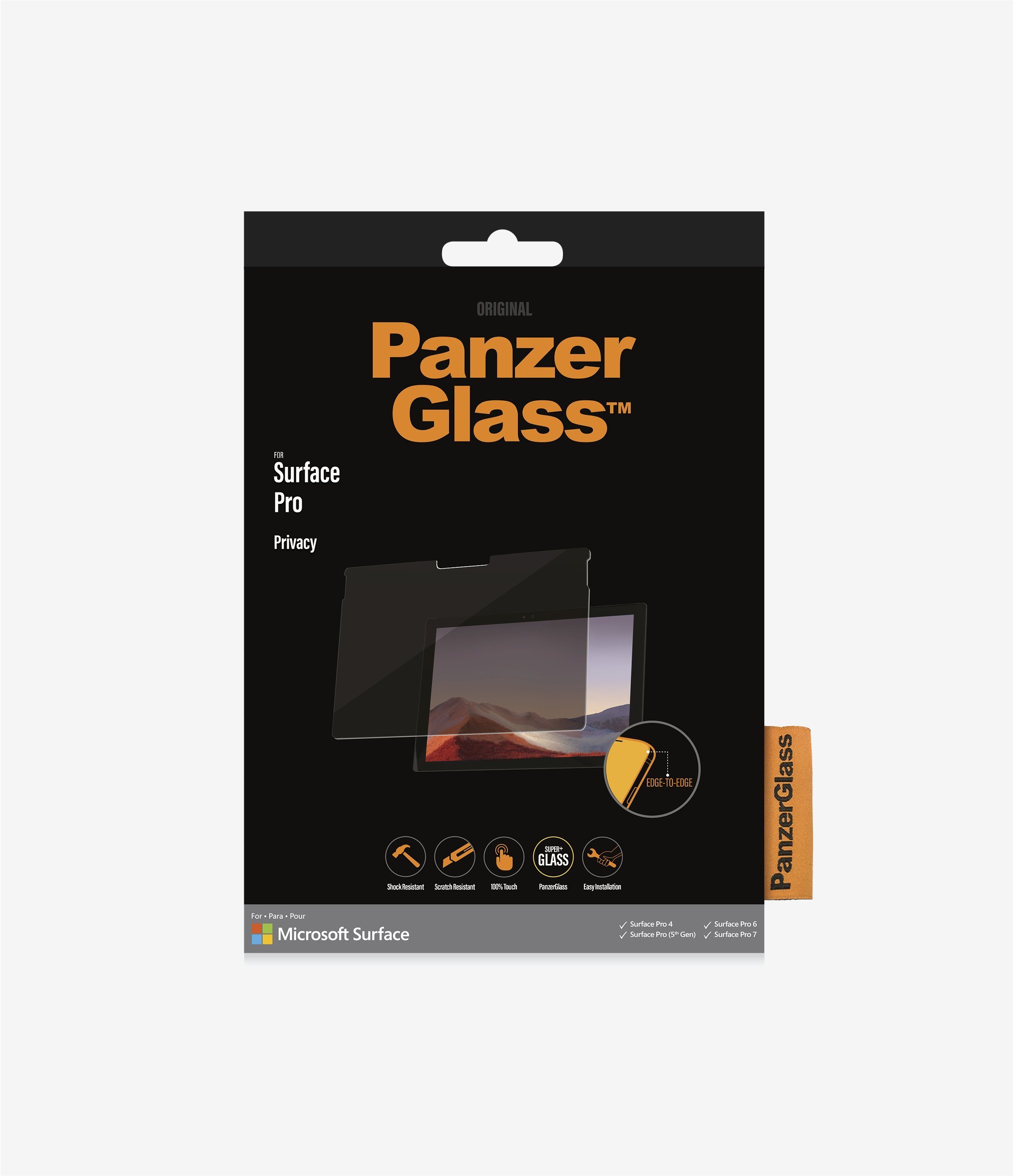 PanzerGlass™ Microsoft Surface Pro 4/Pro 5/Pro 6/Pro 7 - Screen Protector - Full Frame Coverage, Rounded edges, 100% touch preservation, Crystal clear