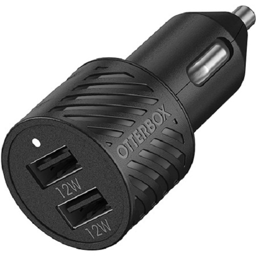 OtterBox USB-A Dual Port Car Charger - 24W - Black (78-52700), Drop And Vibration Tested, Charges With Multiple Devices At Once