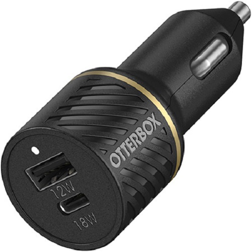 OtterBox USB-C and USB-A Fast Charge Dual Port Car Charger, 30W - Black Shimmer (78-52545), Up To 3.6X Faster Charging, Multi-Device Charging