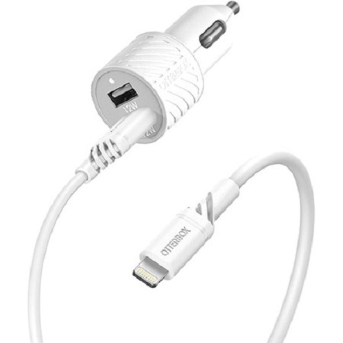 OtterBox Lightning to USB-A Car Charging Kit, 24W - Cloud Dream White (78-52698), Rigorously Tested, Compace Design, Multi-Device Charging