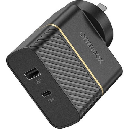 OtterBox USB-C and USB-A Fast Charge Dual Port Wall Charger (Type I)- 30W - Black Shimmer (70-80029), Ultra-Safe, Highly Efficient, Works Flawlessly