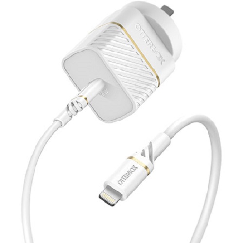 OtterBox Lightning to USB-C Fast Charge Wall Charging Kit (Type I) - 18W - Cloud Dust White (78-80030), Delivers Up To 3.6X Faster-Charging