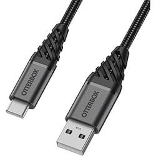 OtterBox USB-C to USB-A Cable 2M - Premium - Dark Ash Black (78-52665), Bend/Flex Tested 10000 Times, Rogged, Tough And Built To Outlast
