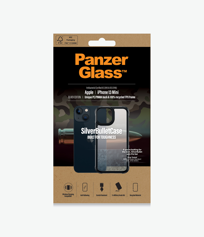 PanzerGlass™ SilverBullet Case for Apple iPhone 13 Mini - ClearCase (0318), Slim, yet rugged, Scratch Resistance, Compatible with wireless charging
