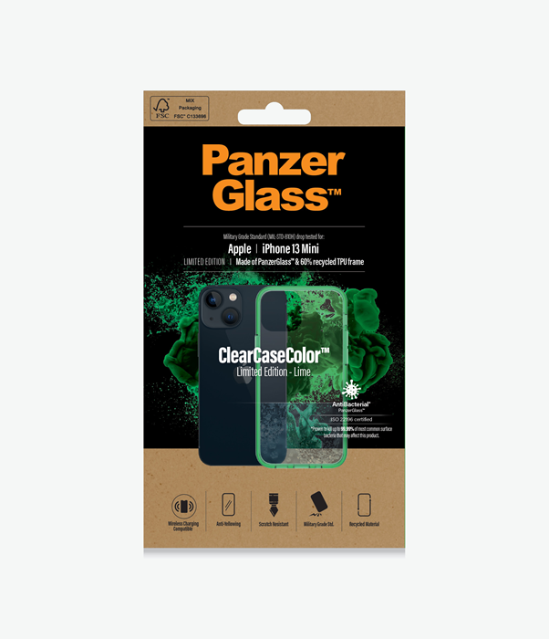 PanzerGlass™ ClearCaseColor™ Apple iPhone 13 Mini - Lime Limited Edition (0329), Scratch resistance, Anti-Yellowing, Weather resistant, Antibacterial