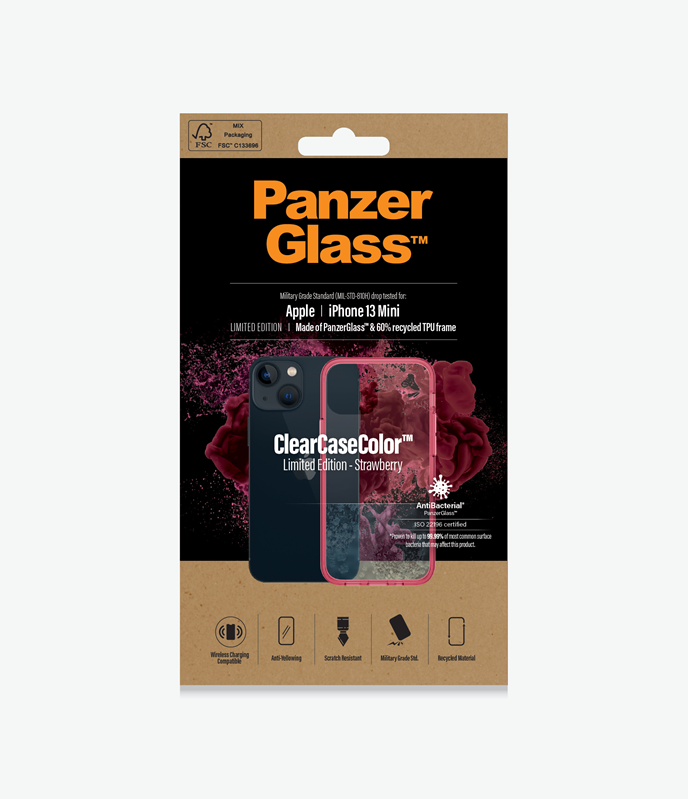 PanzerGlass™ ClearCaseColor™ Apple iPhone 13 Mini - Strawberry Limited Edition (0330), Scratch resistance, Anti-Yellowing, Full access to all function