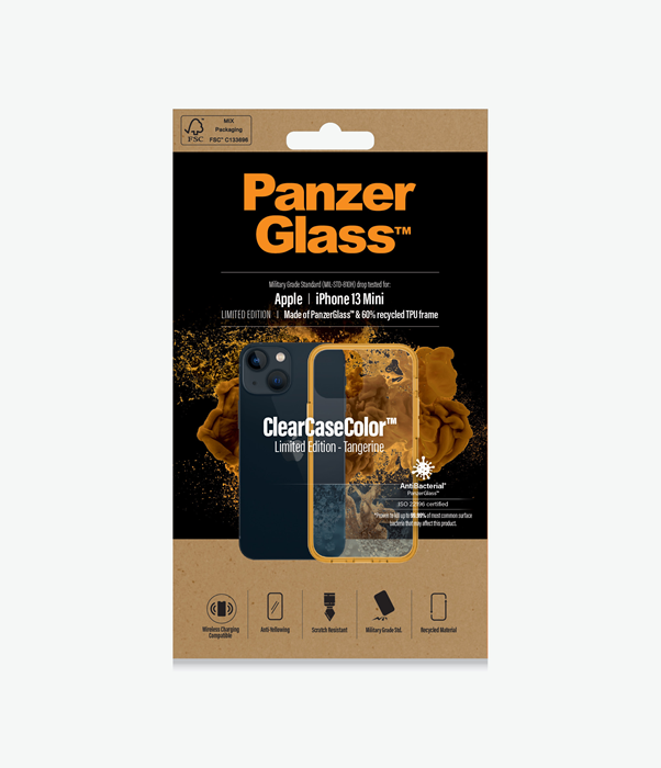 PanzerGlass™ ClearCaseColor™ Apple iPhone 13 Mini - Tangerine Limited Edition (0328), Scratch resistance, Anti-Yellowing, Full access to all functions