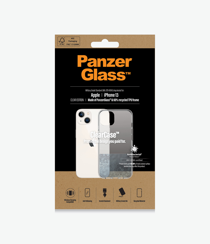 PanzerGlass™ ClearCase™ Apple iPhone 13 - ClearCase (0313), Scratch resistance, Anti-Yellowing, Weather resistant, Compatible with wireless charging