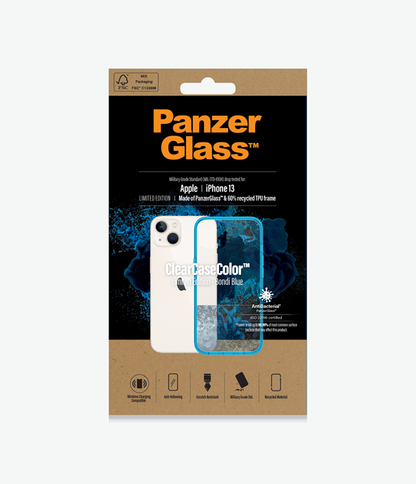 PanzerGlass™ ClearCaseColor™ Apple iPhone 13 - Bondi Blue Limited Edition (0331), Scratch resistance, Anti-Yellowing, Weather resistant, Antibacterial