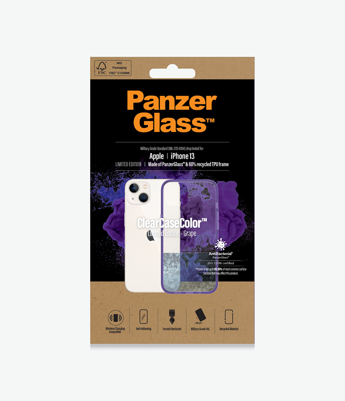 PanzerGlass™ ClearCaseColor™ Apple iPhone 13 - Grape Limited Edition (0332), Scratch resistance, Anti-Yellowing, Weather resistant, Antibacterial