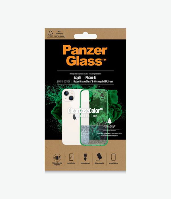 PanzerGlass™ ClearCaseColor™ Apple iPhone 13 - Lime Limited Edition (0334), Scratch resistance, Anti-Yellowing, Weather resistant, Antibacterial
