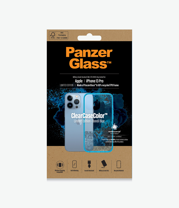 PanzerGlass™ ClearCaseColor™ Apple iPhone 13 Pro - Bondi Blue Limited Edition (0336), Scratch resistance, Full access to all functions, Antibacterial
