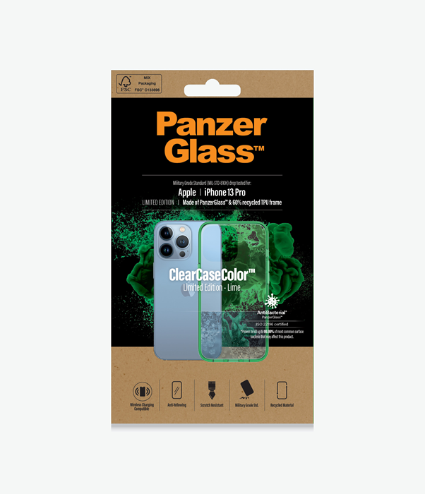 PanzerGlass™ ClearCaseColor™ Apple iPhone 13 Pro - Lime Limited Edition (0339), Scratch resistance, Anti-Yellowing, Weather resistant, Antibacterial